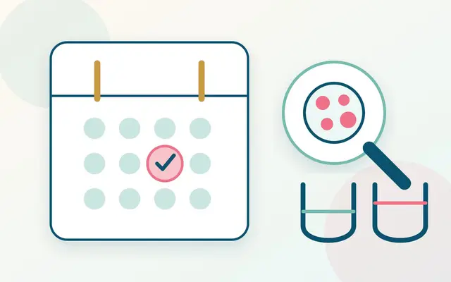 Illustration of a fertility assessment calendar, laboratory samples and magnification