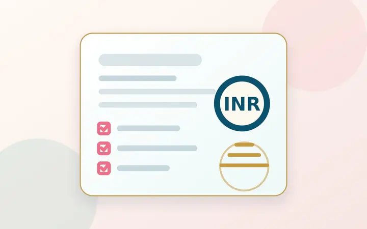 Illustration of an IVF cost checklist with a rupee symbol and planning items