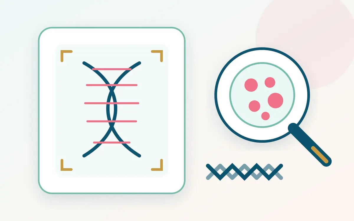 Scientific illustration of chromosome screening and laboratory cell analysis